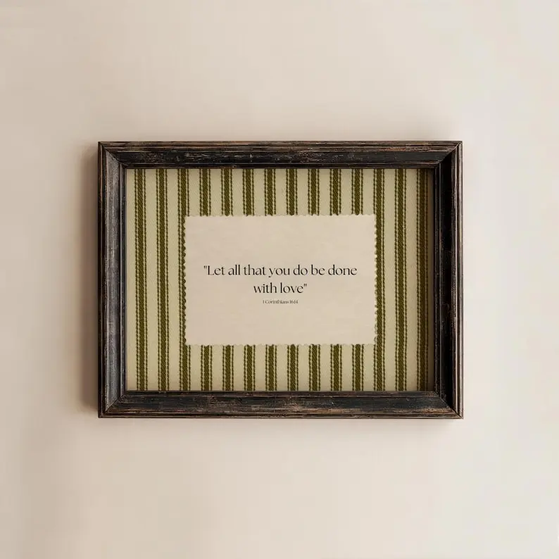 Striped Bible Verse Print, 1 Cor 16:14 Vintage Scripture Wall Art, Christian Home Decor Unframed