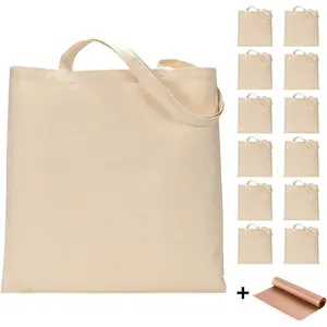 12 Pack Blank Canvas Tote Bags Bulk  Shopping Grocery Bag for Crafts with a PTFE Teflon Sheet DIY