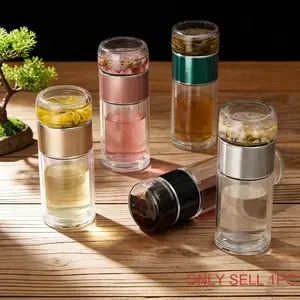350ML Double Wall Glass Tea Infuser Bottle - Insulated with Tea Filter, Hot & Cold Drinks Thermos, Ideal for Home Use & Gift for Dad/Mom