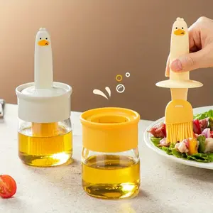 Duck Oil Brush Bottle Silicone Glass Outdoor BBQ Camping Home Kitchen Oil Dispenser Bottle Brush Set, Durable & Versatile Design
