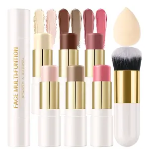 6 Colors Cream Contour Stick Makeup Kit, Shades with Highlighter Stick, Blush Stick and Double-End Bronzer Stick for Sculpt the Cheeks, Waterproof,Dewy & Matte Finish for Beginners (6 COLORS SET