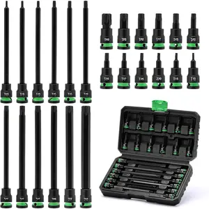 3/8" Drive  Torx Bit Socket Set, Extra Long Torx Socket, S2 Alloy Steel  Bit Sockets, 24 count  Bit Set, T10-T60, 2in & 6in Long, CR-V & S2 Alloy Steel Set,  Storage Case