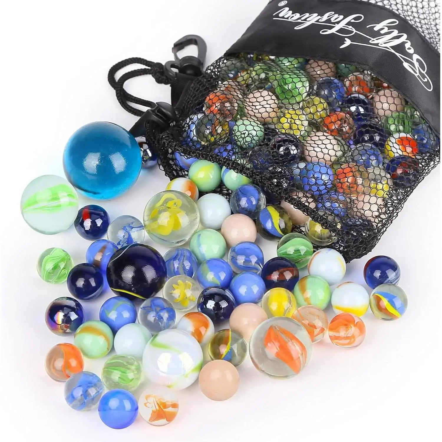 66 pack Glass Marbles, 3 Sizes Assorted Colors Bulk Marbles Toy, DIY and Home Decoration Round Reusable Durable Multifunction
