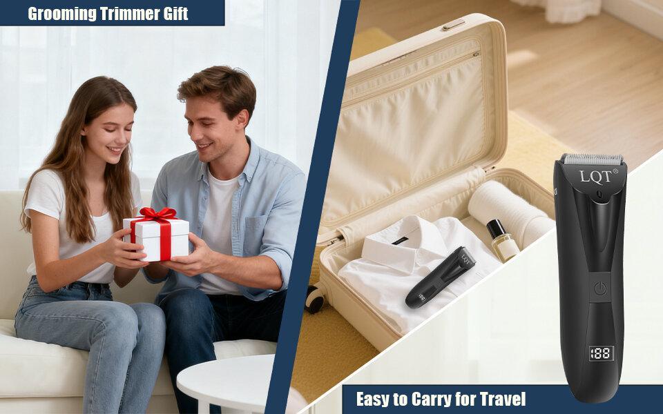 LQT wireless hair clipper, electric bikini trimmer, body hair remover, intimate grooming trimmer, USB charging with LCD display, includes 2 guide combs, flexible trimmer, shaving device， Smooth