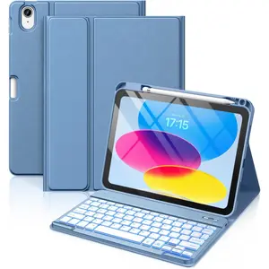 for iPad 11th 10th Generation Case with Keyboard - 7 Colors Backlit Wireless Detachable Folio Keyboard Cover with Pencil Holder for iPad 11-inch A16 2025 10th Gen 10.9 Inch 2022 (Blue)
