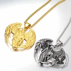 GTHIC Hip Hop Scythe Grim Reaper Stainless Steel Pendant – Bold Gothic Jewelry for Men and Women Daily Wear