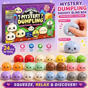 24PCS Mystery Dumpling Squishy Blind Box Advent Calendar, Kawaii Slow Rise Stress Relief Fidget Toys for Kids & Adults, Cute Sensory Squeeze Toy Gift Set, Decompression Desk Toys, Surprise Countdown Calendar Party Favor Box