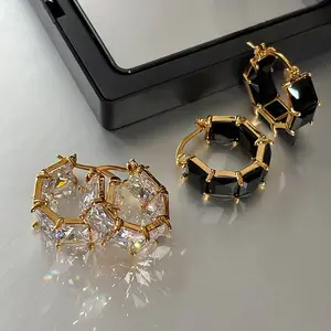 Vintage Square Crystal Earrings, Trendy High-End Luxury Ear Cuffs, Essential Mature Fashion Accessories. Perfect for Valentine's Day, Mother's Day, Dates, Parties, Daily Commute, Office Wear