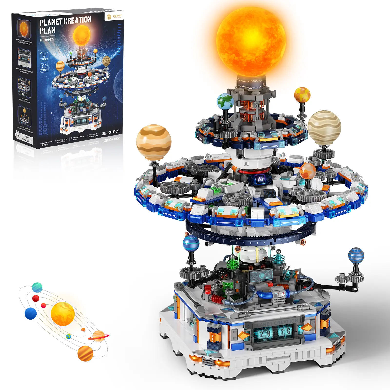 BUILDIFY Solar System Building Toy with Light, 2900pcs Space Exploration Building Toys with Rotatable Plants, Educational Science Astronomy STEM Toy Beautiful Gifts for Boys Girls Ages 6+ Years Kids