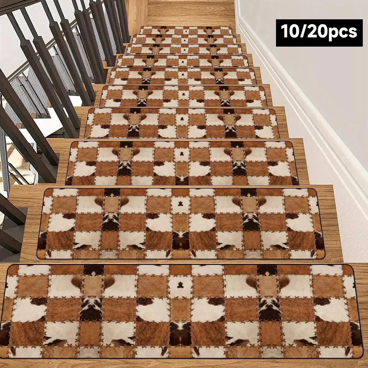Geometric Pattern Stair Mat, 10pcs/set Non-slip Soft Stair Rug, Washable Stair Carpet, Decorative Carpet for Home Living Room Bedroom