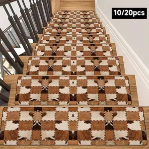 Geometric Pattern Stair Mat, 10pcs/set Non-slip Soft Stair Rug, Washable Stair Carpet, Decorative Carpet for Home Living Room Bedroom