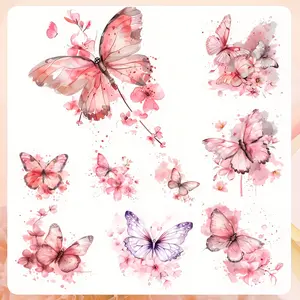 9 beautiful spring butterfly flower stickers, washable heat transfer decals, suitable for DIY clothing, T-shirts, masks, jeans, and backpacks.