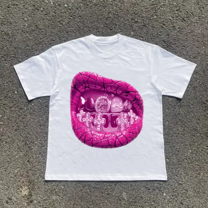 Retro Sparkling Diamond Pink Grills Warm Print T-shirt, Pink Retro Sparkling Diamond Pink Grills Warm Print T-shirt, Pink