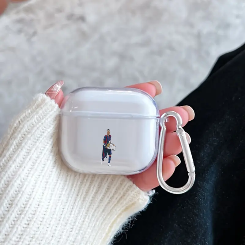 Glory Captain Pattern Protective Case for AirPods 4/3/2/1/Pro/Pro2 Soft TPU Earphone Cover, Transparent with Keychain
