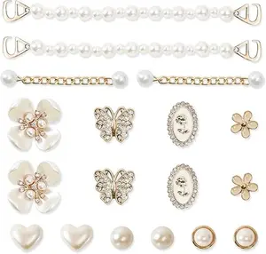 18count Shoe Charms Gold Rhinestone Butterfly Flower Jewelry Shoes Accessories Pearl Chain Shoe Charms Women Luxury Jewelry Clog Shoes Accessories for Party Favor Birthday Present