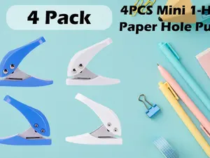 SURUIHK Mini 1-Hole Paper Hole Punch Set 4PCS Handheld Portable Puncher 10 Sheets at Once Compact Design for Scrapbooks Crafts Stationery Random Color Blue & White