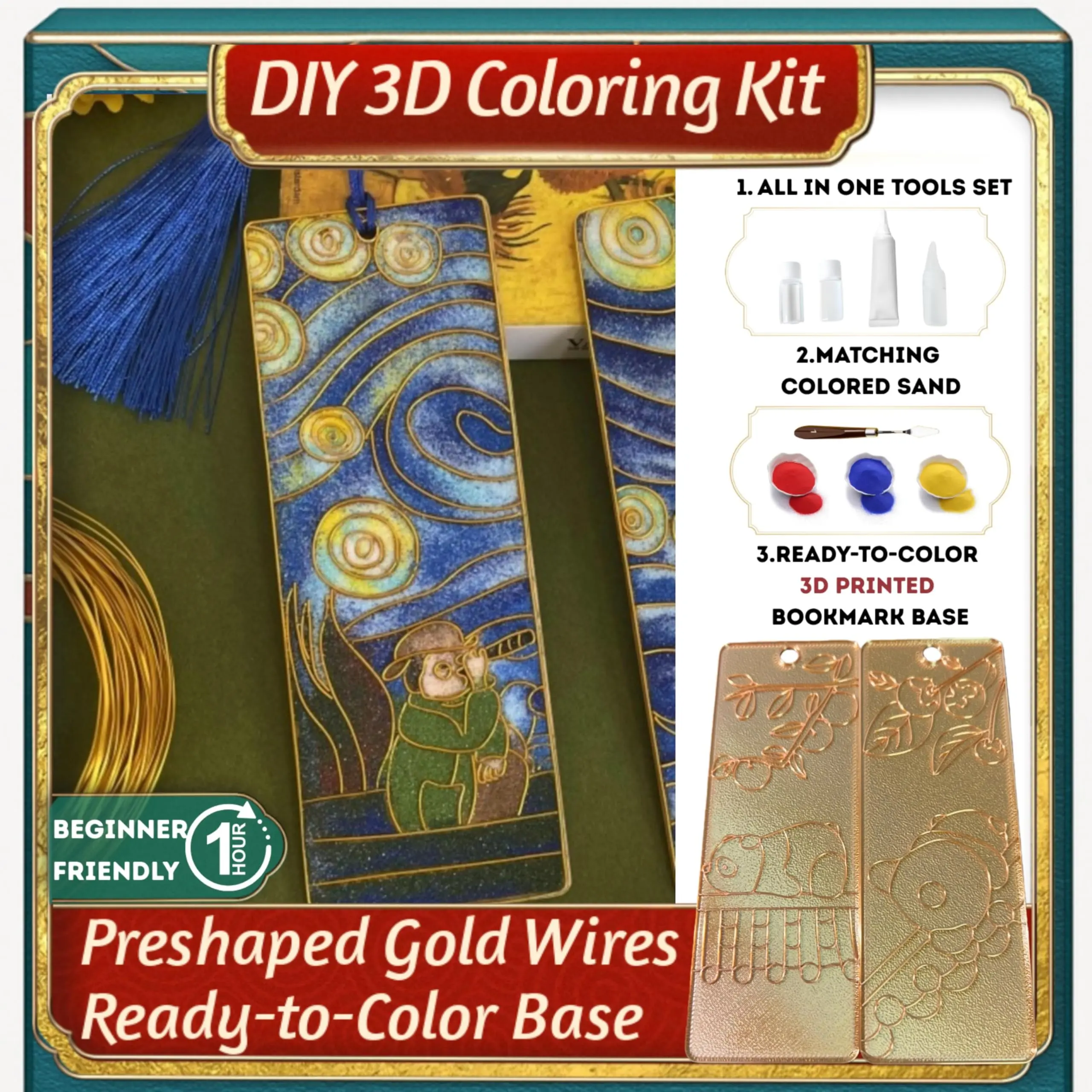 DIY Bookmark 3D Paint by Numbers Craft Kit for Adults Beginners Women- Sand Painting Set All in One Kits with Tools - DIY Art Crafts Supplies-Easy Hobby Projects Matching Colored Sand