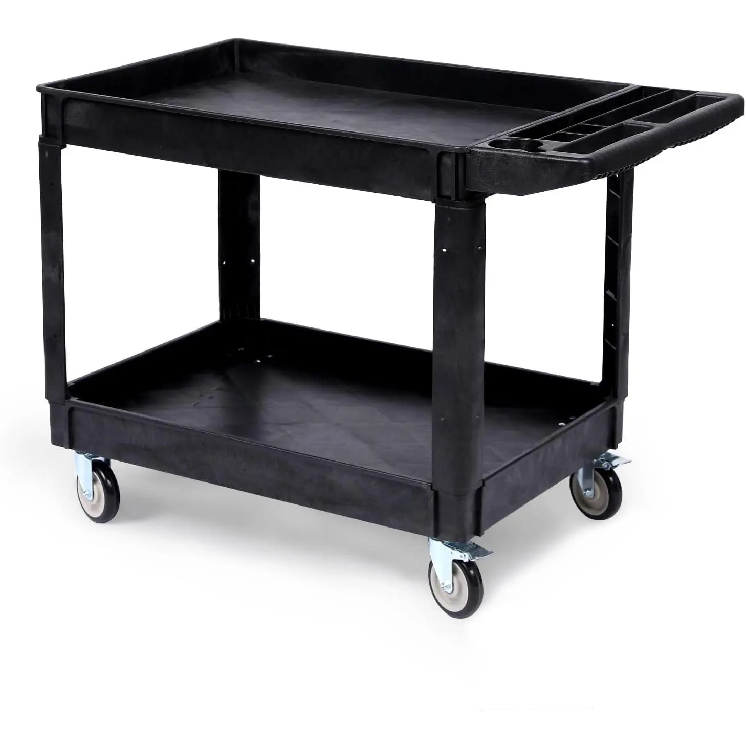 Heavy Duty Rolling Utility Cart, 2 Tier Service Cart with Wheels, Ergonomic Storage Handle, 550 LBS Capacity, Plastic Tool Cart Detailing Cart for Warehouse, Garage, Workshop,Kitchen, 40.5x17.7 in