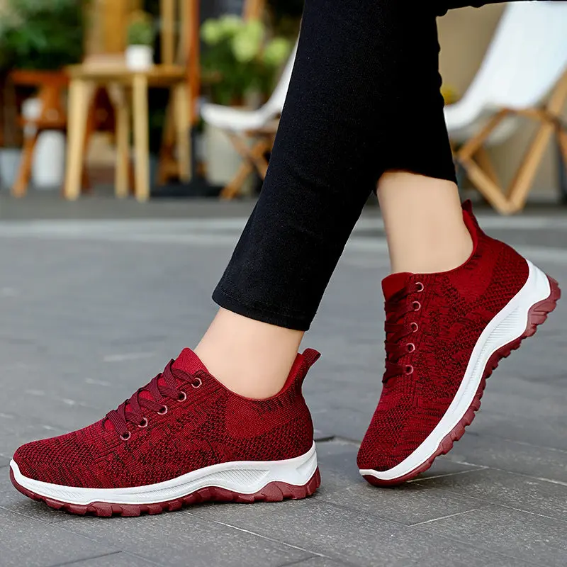 Women Breathable Flying Woven Soft Soled Running Shoes