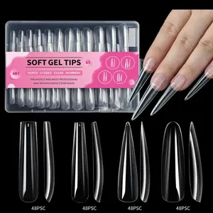 192Pcs Ultra Long Seamless 4‑in‑1 Pipe Shape Nail Tips, Clear Full Cover Ballet Cowboy Press On False Nails, Professional Acrylic Nail Extension Tips for Manicure Salon DIY Nail Art Supplies