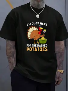 100% Cotton Unisex I'm Just Here For The Mashed Potatoes Thanksgiving Turkey T-Shirt, Men's Women's Shirt Top, Short Sleeve Tops Crewneck T-shirt