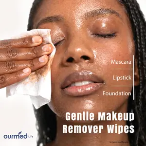Ourmed Life Makeup Remover Wipes, Alcohol-Free Facial Cleansing Wipes Remove Waterproof Mascara, Biodegradable Plant-Based Wipes with Hyaluronic Acid & Vitamin E, Gentle for Sensitive Skin, 30/60 Count