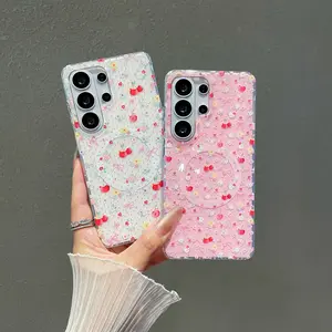 Floral Bow Cherry Magnetic Case for Samsung Galaxy S25,s26 Ultra,s23,dual Layer Imd Full Coverage Anti-Drop Protective Phone Cover Accessories for Women Casing