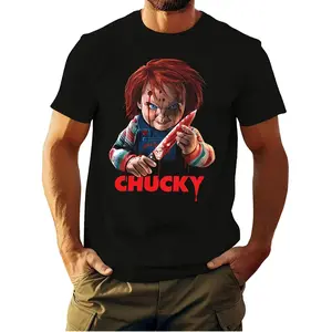 Men's Horror Chucky Graphic T-Shirt  Black Horror Movie Tee Soft Breathable
