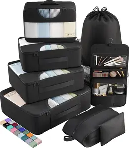 8 Set Packing Cubes for Travel Essentials, Suitcase Organizer Bags Set for Luggage, Road Trip Travel Accessories in 4 Sizes (Extra Large, Large, Medium, Small), Black