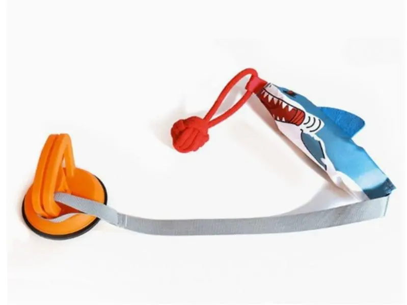 Shark Tug Toy for Energetic Dogs, Squeaky Tug of War Dog Toy with Suction Cup and Non-Slip Handle, teractive Training & Dental Chew, tug Toys for Aggressive chewers, Endless Dogs Fun (Shark+Suction)