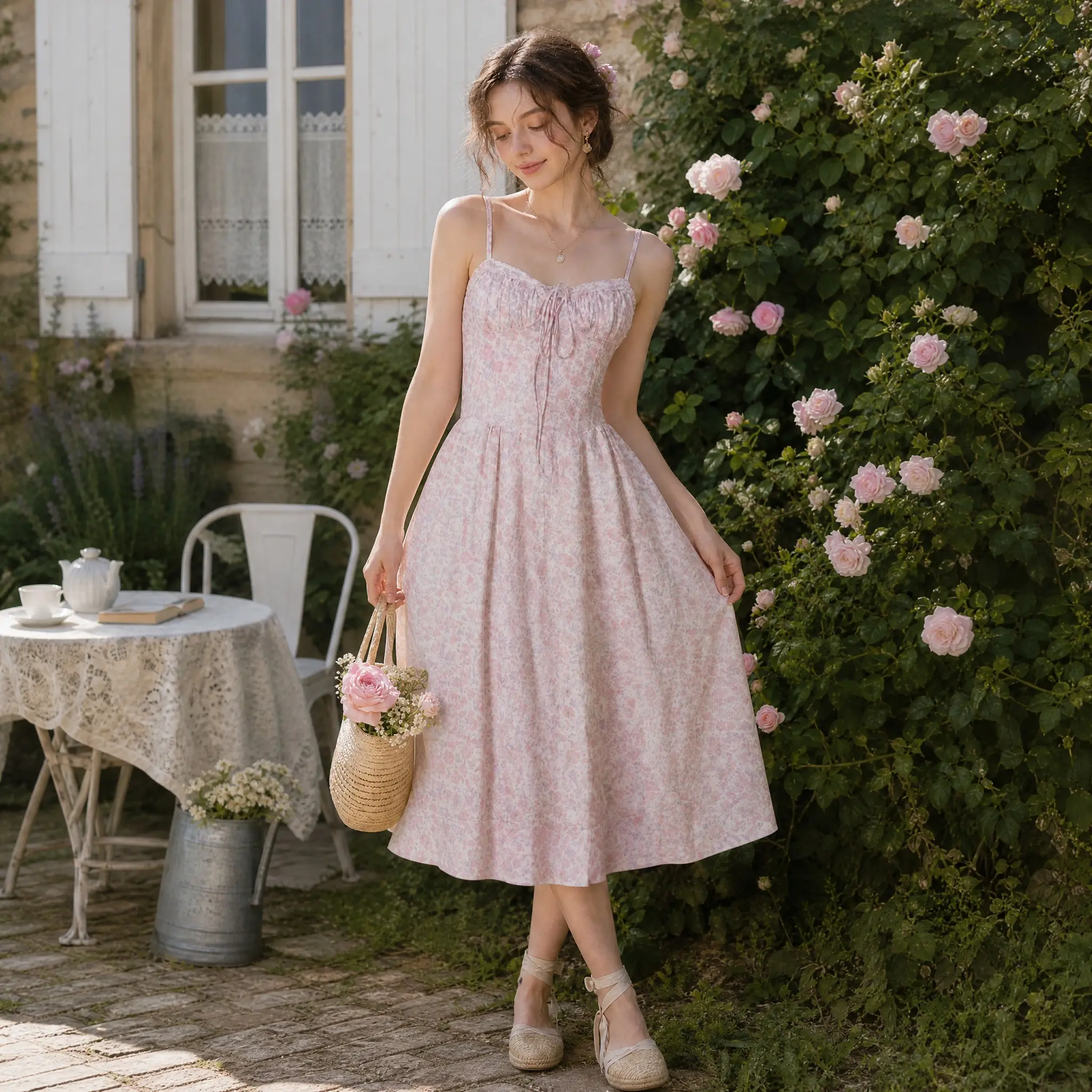 Lavender Breeze Slip Dress-floral midi summer slip flowy dress cute dress  romantic dress soft girl outfit cottagecore dress vintage floral aesthetic  outfit ruched bust - TikTok Shop