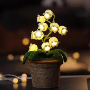 Mothers Day Gifts Lily of The Valley Lamp, Crochet Artificial Flowers with Night Lights, Cordless Table Lamp -Birthday Gifts for Women,Cozy Home Decor