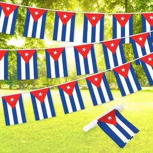 G128 Cuba Cuban Bunting Banner | Flag 8.2 x 5.5 Inch, Full String 33 Feet | Printed 150D Polyester, Decorations For Bar, School, Festival Events Celebration