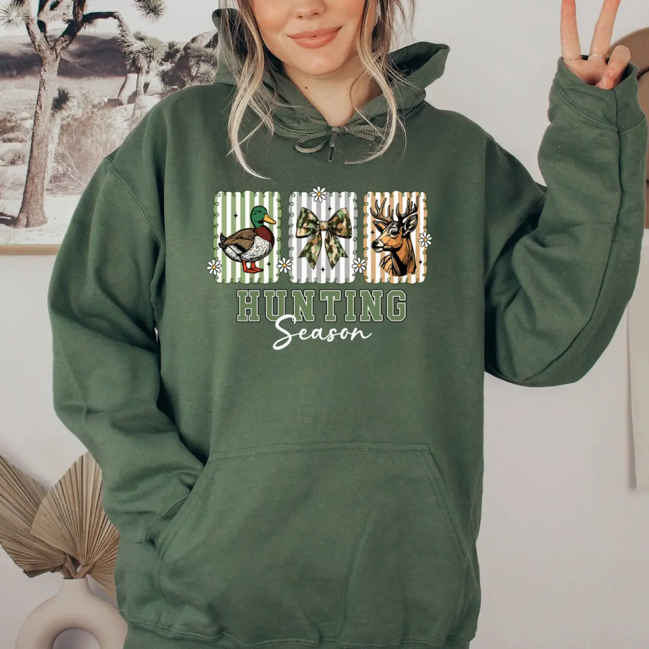 Hunting Season Hoodie, Duck & Deer Hunting Camo Bow Graphic Pullover, Whitetail Buck Hunter Hooded Sweatshirt, Hunting Gift for Men & Women