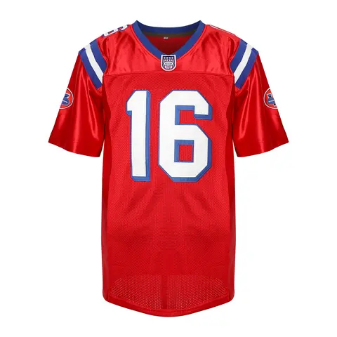 Mens #16 Red Short-Sleeve 100% Polyester Compression Football Jersey - Athletic Active Tops, Mens Jersey Style, Machine Washable, Lightweight, Slightly Stretchable, Breathable Mesh, Quick-Dry, Professional Sports Clothing (S-8XL)