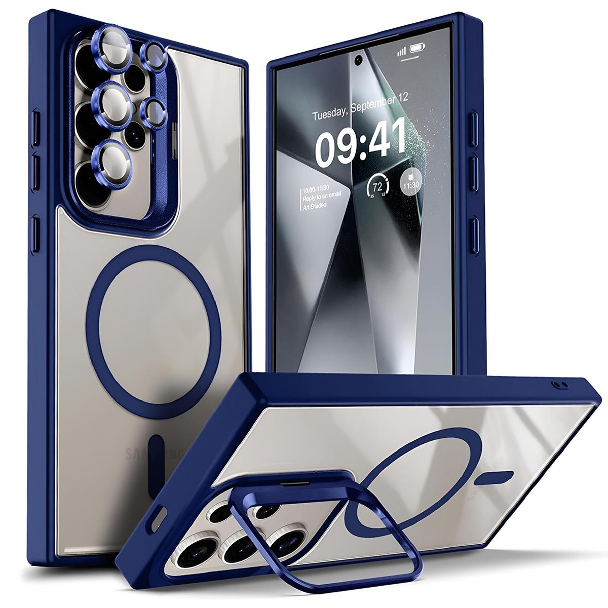 For Samsung Galaxy S26/S25/S24/S23 Ultra/Plus Case with Camera Ring Stand, Shockproof Clear Heavy Duty Cover, MagSafe Compatible + Lens Protector