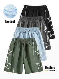 Men's shorts, Ice cooling quick-dry sport casual pants, stylish leisure shorts, nylon fabric, anti-pilling, abrasion-resistant, comfortable and breathable, fashionable pattern design, suitable for outdoor leisure sports exercise, men's daily casual shorts