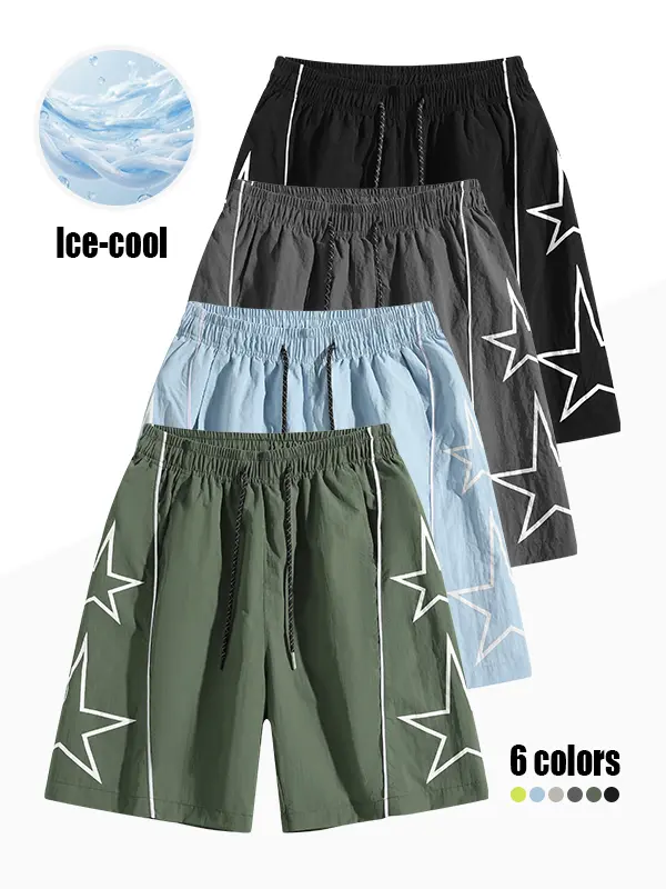 Men's shorts, Ice cooling quick-dry sport casual pants, stylish leisure shorts, nylon fabric, anti-pilling, abrasion-resistant, comfortable and breathable, fashionable pattern design, suitable for outdoor leisure sports exercise, men's daily casual shorts