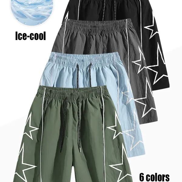 Unisex shorts, Ice cooling quick-dry sport casual pants, stylish leisure shorts,  abrasion-resistant, comfortable and breathable, fashionable pattern design, suitable for outdoor leisure sports exercise, men's daily casual shorts