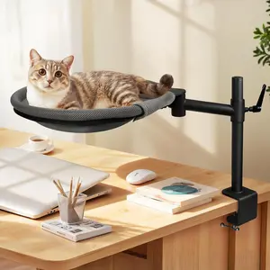 360° Rotating Height Adjustable Elevated Breathable Cat Desk Bed, Removable Washable Cover for Indoor Kitten Cats, Maximum Hold Up to 40lb