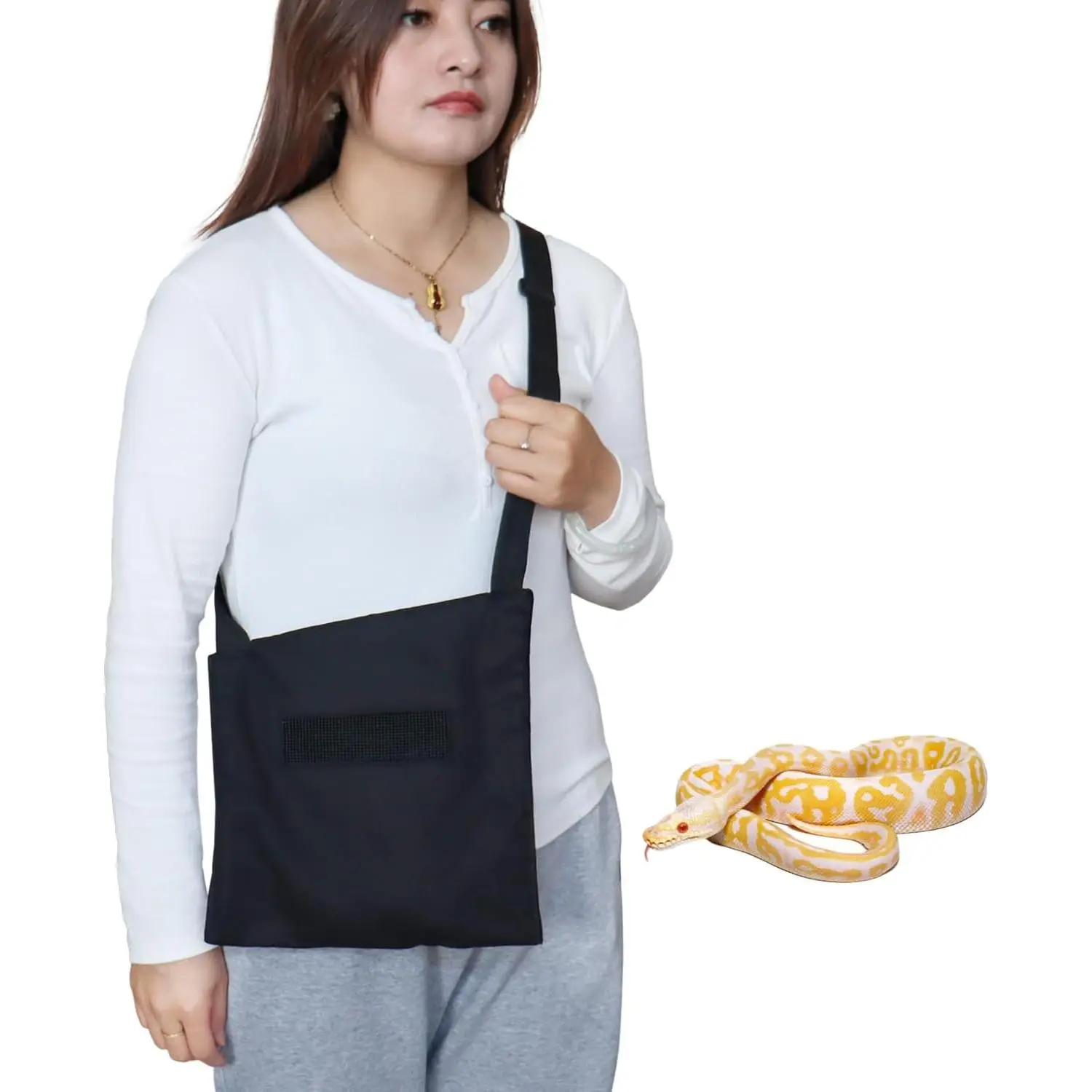 Breathable Snake Carrier Bag for Travel - Escape-Proof Canvas Reptile Transport Bag with Adjustable Strap & Fleece Lining, Ideal for Ball Pythons, Vet Visits, Camping
