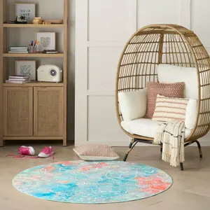 Nourison Imagination Watercolour Mandala 5' Round Multicolor Kid Room Area Rug, Machine Washable, Non-Slip Indoor Rug for Kids