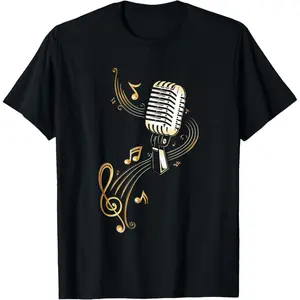Stylish Singer Performance Tee with Musical Notes and Treble Clef Design, Music Dream Cotton Top graphic tees men gifts