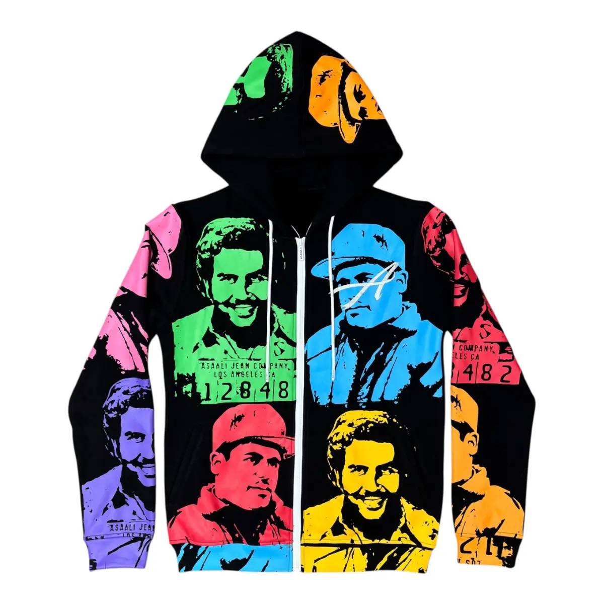 Asaa.li All Over Print Streetwear Hoodie, Vintage Graphic Zip Jacket, Hip Hop Fashion Sweatshirt, Casual Unisex Gift