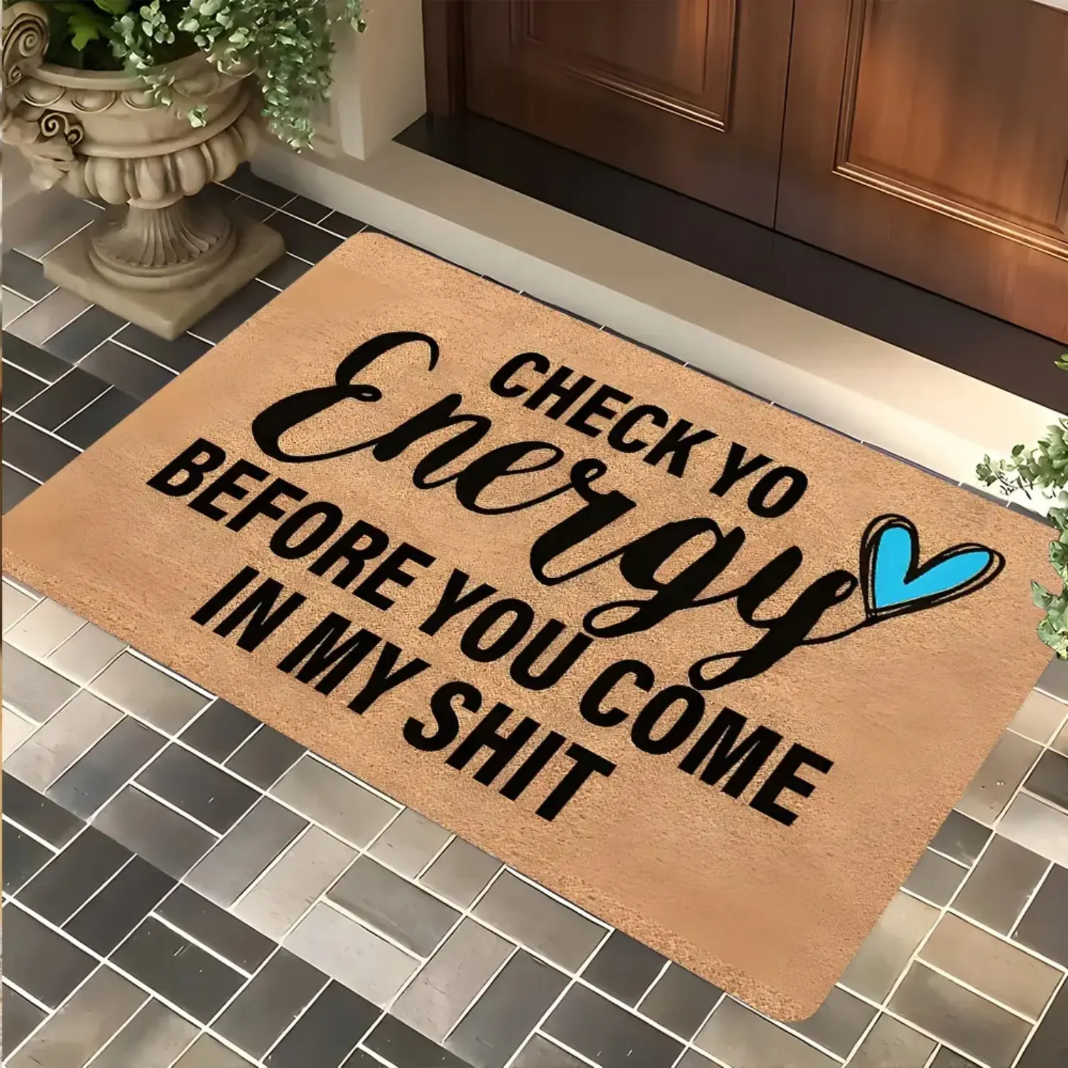 "Check Yo Energy" Funny Doormat Soft Absorbent Stone Mat Check Yo Energy Sassy Entrance Rug, Highly Absorbent Floor Mats, Anti-slip Quick Drying Soft Carpets, Washable Soft Rug, Indoor Outdoor Entrance Home Decor, Gifts for Family and Friends