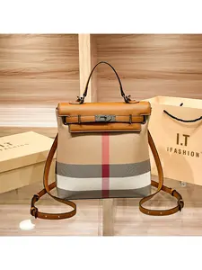 Fashionable casual genuine leather women's bag, trendy new plaid pattern bag, travel backpack, multifunctional backpack