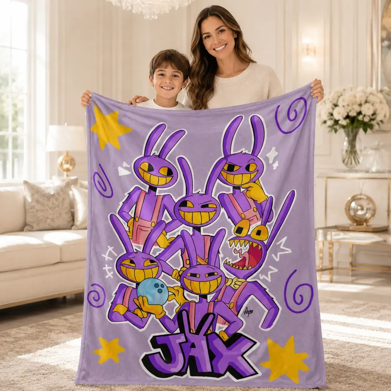 Jax Amazing Digital Circus Blanket, Cartoon Pattern Flannel Cover with Office Chair Nap Throw, Sofa Desk Room Decor, Bed Reading Nook, Character Gift for Men Women Kids, Dorm Lounge Accent, Circus Fan Room Cover