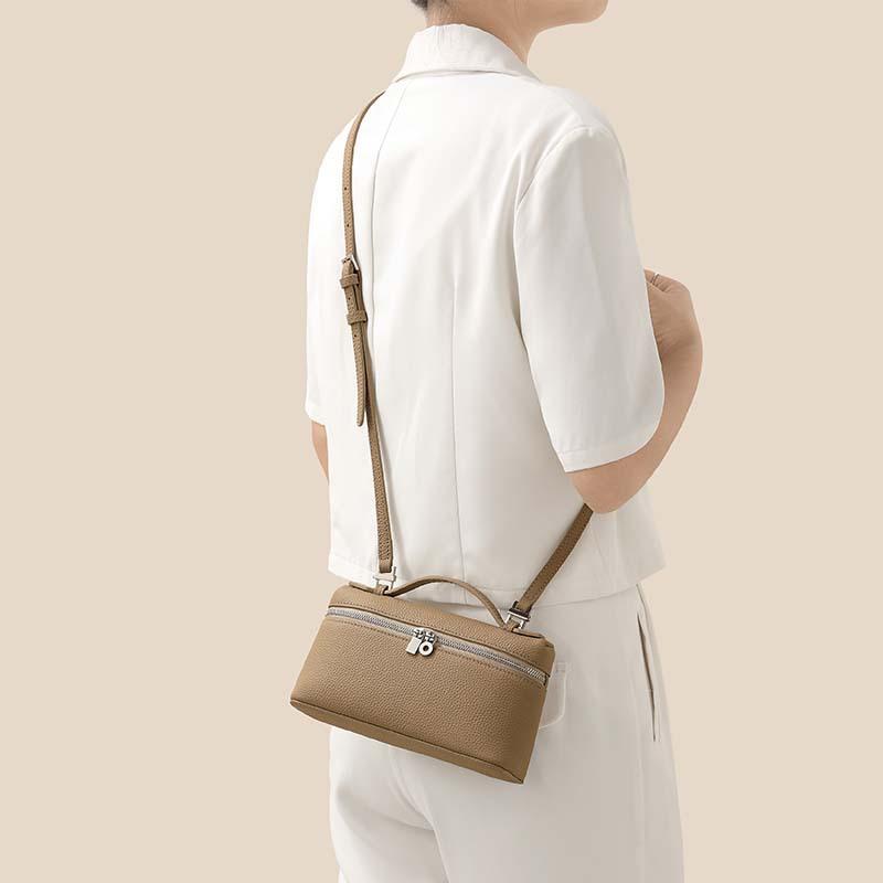 Chic Top-grain Cowhide Vanity Case Bag Women's Structured Pebbled Mini Crossbody Handbag