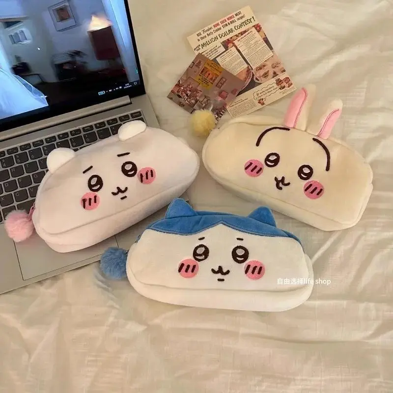 Kawaii Chiikawa Plush Pencil Bag Cartoon Hachiware Usagi Stationery Bag Large Capacity Stationery Storage Pouch Student Gifts