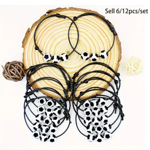 6/12pcs/set Soccer Beaded Bracelet Adjustable Soccer Wristband Adult Inspirational Bracelet Sports Themed Party Favors Soccer Themed Birthday Party Favors, Football Themed Bracelet, gift for new year, party gift, party decoration